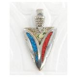 Pawn style pendant with turquoise and coral chips