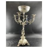 Ornate silver-toned candelabra 26" tall