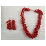 Coral bead necklace and earring set, the earrings