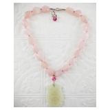 Jade and rose quartz necklace, jade pendant is ver