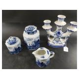 Delft style candelabra and dish set