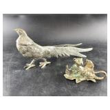 Two aluminum figurines,  1 is a pheasant from Andr