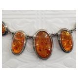 Vintage silver and amber necklace, 1 amber piece h