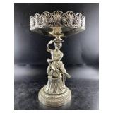Silver-toned ornate elevated fruit bowl, 17" tall