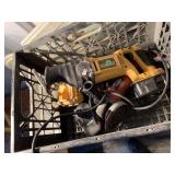 Crate with various tools: DeWalt, B&D