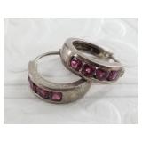 Pair of sterling silver and pink stone earrings wi