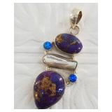 Sterling silver turquoise and pearl pendant with t