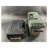 Plastic ammo can and a hand  gun case with trigger