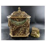 Antique container with leopard print 15" tall