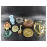 Assortment of decorative dishes including Depressi