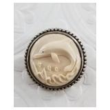 Sterling silver and ivory bolo tie clip/fastener,