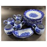 Partial lovely hand made dish set with cups, plate