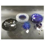 Cobalt blue set with sterling silver salt cellars