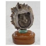 Michael Scott scrimshaw of a bear on moose antler