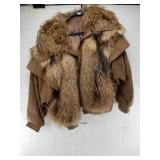 Lovely vintage wolf fur and leather coat with a th