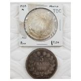 Lot of 2:  1933 M silver peso, 26 grams of .720 si