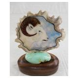 Michael Scott scrimshaw of a Dahl sheep on moose a