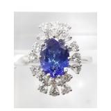 18kt White gold tanzanite and diamond ring size 7,