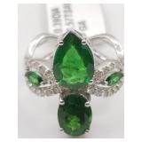 14kt White gold, natural Tsavorite, and diamond ri