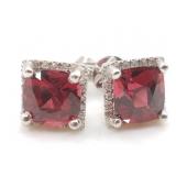 18kt White gold natural rhodolite garnet and diamo