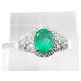 Rare Columbian emerald and diamond ring set in pla