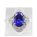 Tanzanite and diamond ring set in platinum, size 7