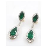 14kt Two tone gold emerald and diamond earrings, w