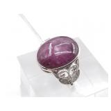 Natural star ruby, diamond, and platinum ring size