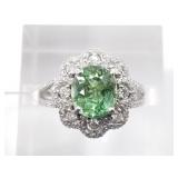 Paraiba and tourmaline and diamond ring set in pla