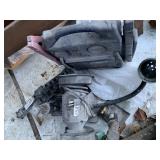 Lot with bench grinder, battery jump box and jacks