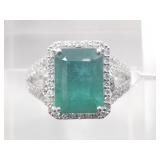 Emerald and diamond ring set in platinum, size 7,