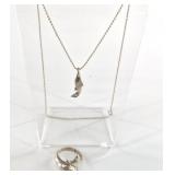 Sterling silver necklace and ring size 10, in the