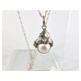 Sterling silver necklace with a silver and pearl p