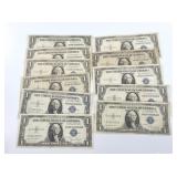 11 Silver certificates mostly 1935 series