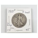 1920 D silver Walking Liberty half dollar