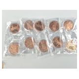 Five 1 troy oz. fine copper rounds unc.