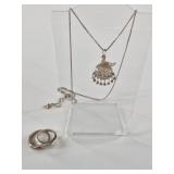 Sterling silver necklace and ring size 7 1/2, tota