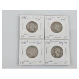Four silver US quarters all mid 30s.