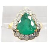 14kt Two tone gold natural emerald and diamond rin