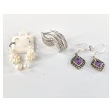 3 Pairs of sterling silver earrings: 1 set has ame