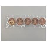 Five One troy oz fine copper rounds, unc.