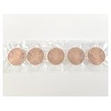 Five 1 troy oz. fine copper rounds unc.