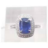 Gem quality natural blue sapphire and diamond ring
