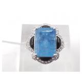 Aquamarine and diamond ring set in platinum, size