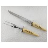 Vintage pair of mammoth ivory handled steak carvin