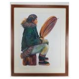 Helen J. Simeonoff print of a seated Yupik drummer
