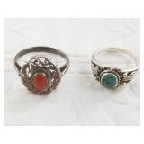 Two pieces of old sterling silver, turquoise and c
