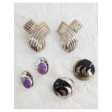 3 Pairs of Sterling silver vintage clip on earring