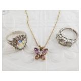 Sterling silver gold plated necklace and 2 sterlin