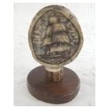 Michael Scott colored scrimshaw of a sailing ship
